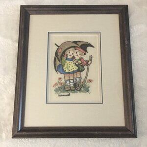 Handmade Children Sharing an Umbrella Himmel Needlework Professionally Framed